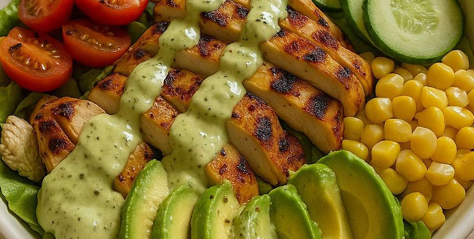 Recipe: Grilled chicken salad with avocado and green sauce